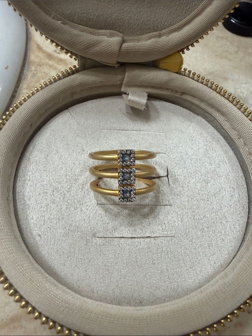 Gold-Tone Triple Band Ring with Black Crystal Accents
